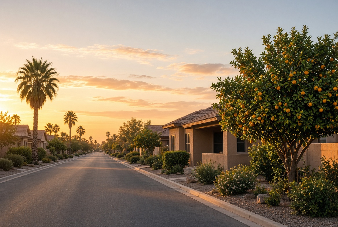 Quiet Sun City street at evening