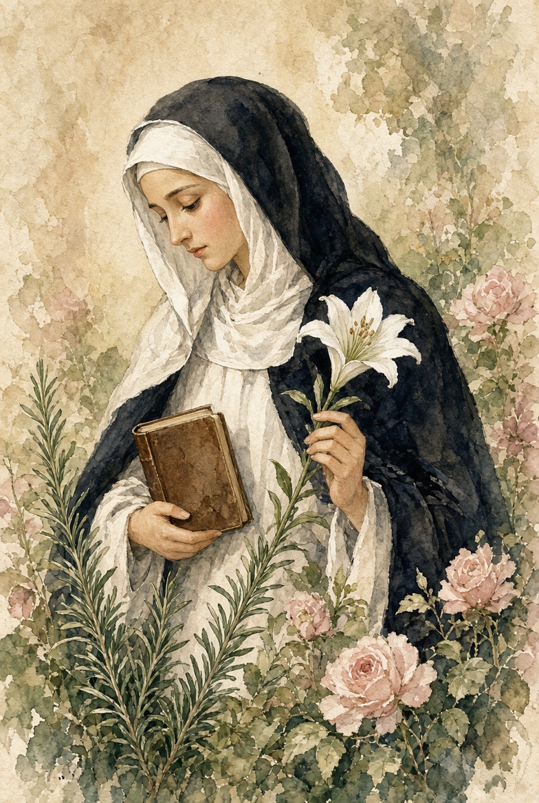 Saint Catherine of Siena in a garden